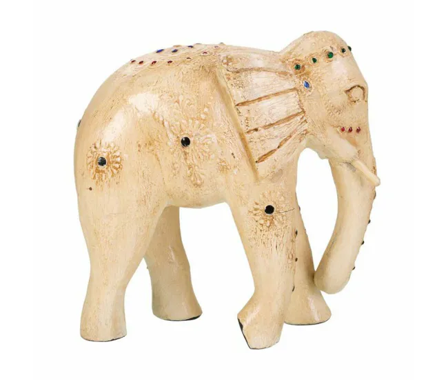 Figura Decorativa Alexandra House Living Blanco Madera de mango Elefante 11 x 24 x 24 cm