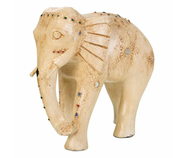 Figura Decorativa Alexandra House Living Blanco Madera de mango Elefante 11 x 24 x 24 cm