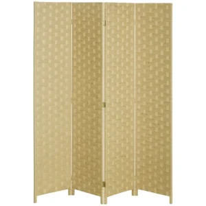HOMCOM Biombo Separador de 4 Paneles 159,5x169,5 cm Divisor de Habitación Plegable de Cuerda de Papel Decoración Partición...