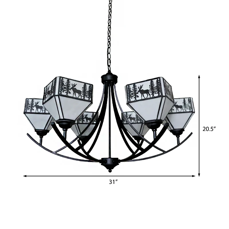 Lampadario da soggiorno con cervo della foresta, lampadario vetro stile americano, colore nero