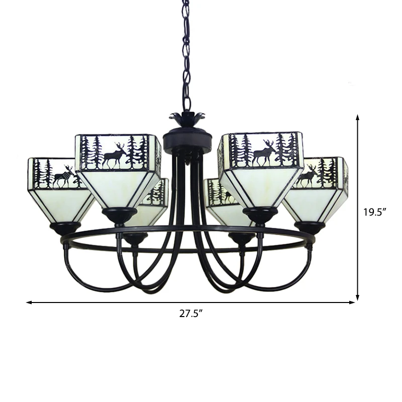 Lampadario da soggiorno con cervo della foresta, lampadario vetro stile americano, colore nero