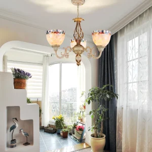 Lámpara de arañ blanca de concha, iluminación colgante mediterránea para sala de estar Blanco