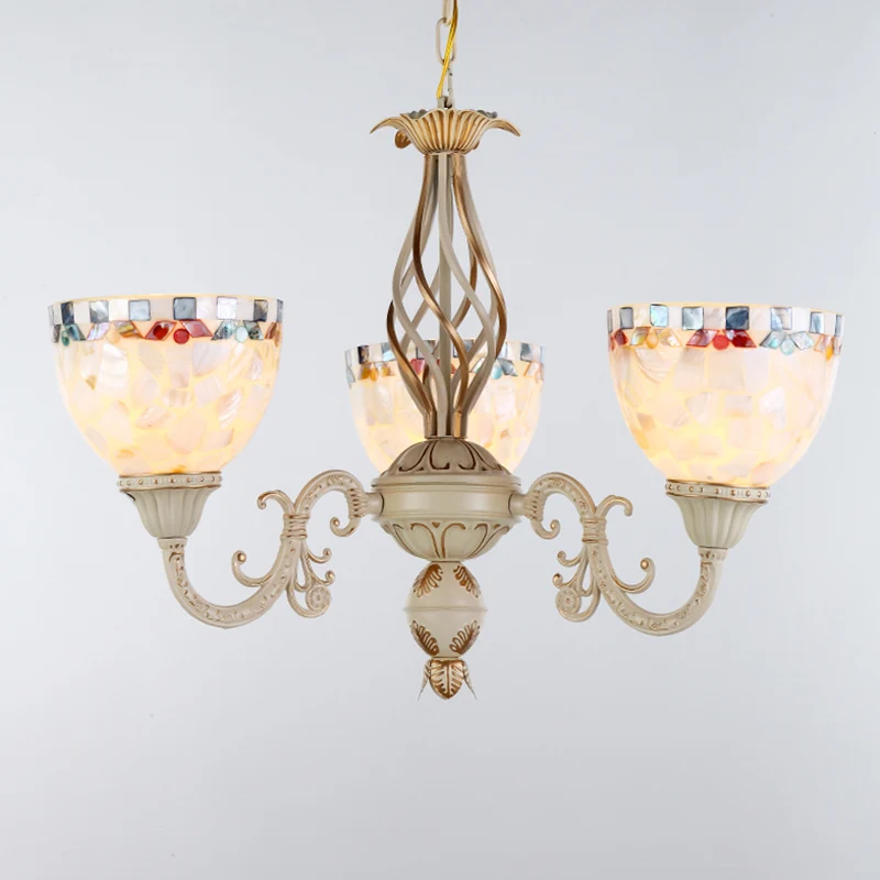 Lámpara de arañ blanca de concha, iluminación colgante mediterránea para sala de estar Blanco