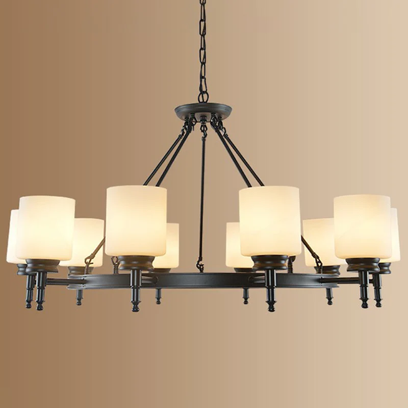 Lámpara de arañ con forma de cilindro clásico, lámpara colgante de cristal ópalo para sala de estar Negro