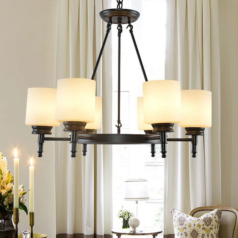 Lámpara de arañ con forma de cilindro clásico, lámpara colgante de cristal ópalo para sala de estar Negro