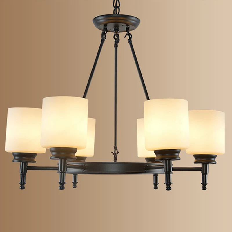 Lámpara de arañ con forma de cilindro clásico, lámpara colgante de cristal ópalo para sala de estar Negro