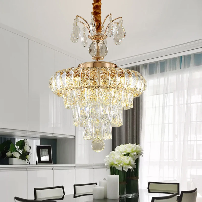 Lámpara de arañ escalonada, lámpara colgante de techo dorada LED de cristal moderno para comedor, 12 "/18" de extenso Oro