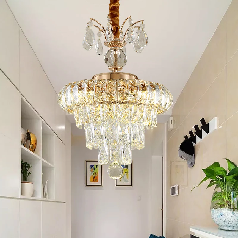 Lámpara de arañ escalonada, lámpara colgante de techo dorada LED de cristal moderno para comedor, 12 "/18" de extenso Oro