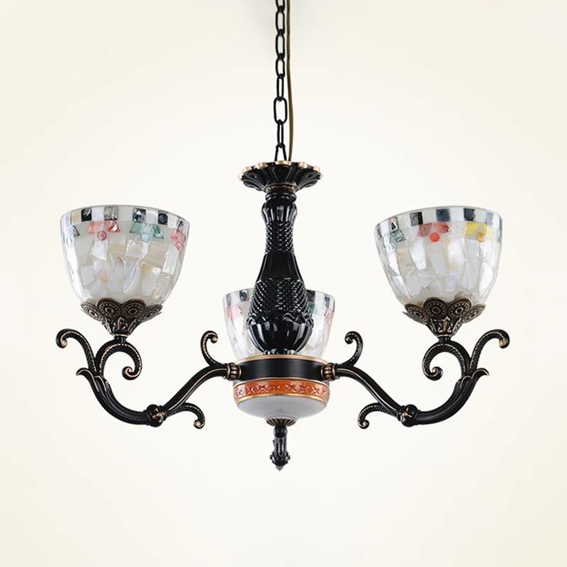 Lámpara de arañ de mosaico de vidrieras Tiffany 3/5/9 luces, accesorio de iluminación de suspensión negro para sala de est...