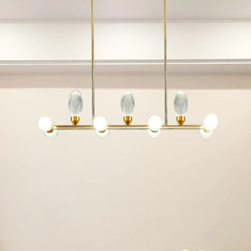 Lámpara colgante de arañ lineal dorada, lámpara colgante de cristal LED de 11/14 cabezales para mesa de comedor, 23,5 "/29...