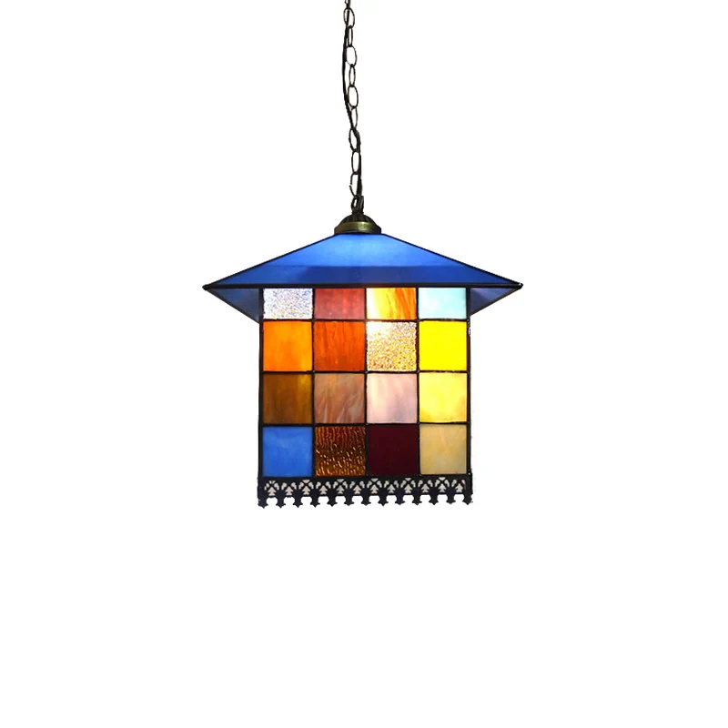 Lámpara colgante azul de 1 luz Tiffany, elegante accesorio de iluminación colgante con pantalla de cristal inoxidable para...