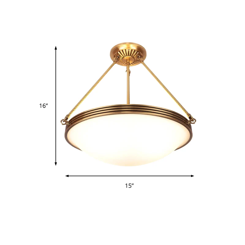 Lámpara colgante de cristal ópalo de 4 luces, lámpara colgante habitual de latón para sala de estar, 15"/19" de ancho Blanco