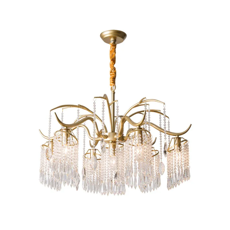Lámpara colgante redonda de cristal Sin rodeos, accesorio de iluminación tipo arañ dorado de 4/7/9 luces para sala de esta...