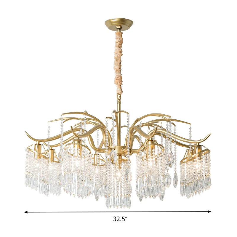 Lámpara colgante redonda de cristal Sin rodeos, accesorio de iluminación tipo arañ dorado de 4/7/9 luces para sala de esta...