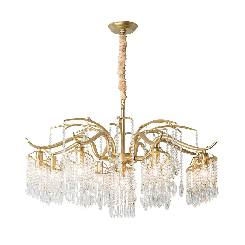 Lámpara colgante redonda de cristal Sin rodeos, accesorio de iluminación tipo arañ dorado de 4/7/9 luces para sala de esta...