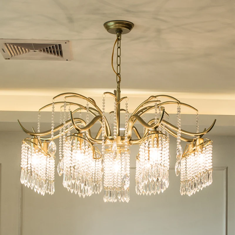 Lámpara colgante redonda de cristal Sin rodeos, accesorio de iluminación tipo arañ dorado de 4/7/9 luces para sala de esta...