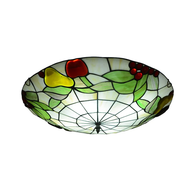 Lámpara empotrada en forma de cuenco de vidrio tallado Tiffany, accesorio de techo de montaje empotrado, color verde, con...