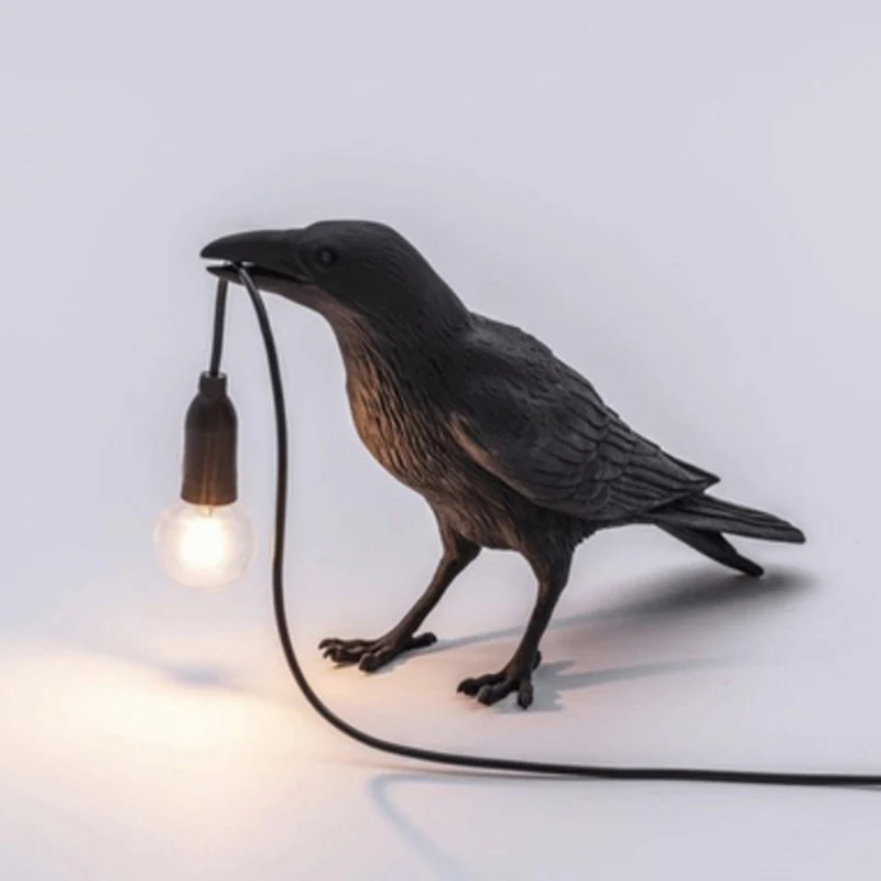 Lámpara de mesa en forma de pájaro, luz de mesita de noche de una sola bombilla de resina creativa artística para dormitor...