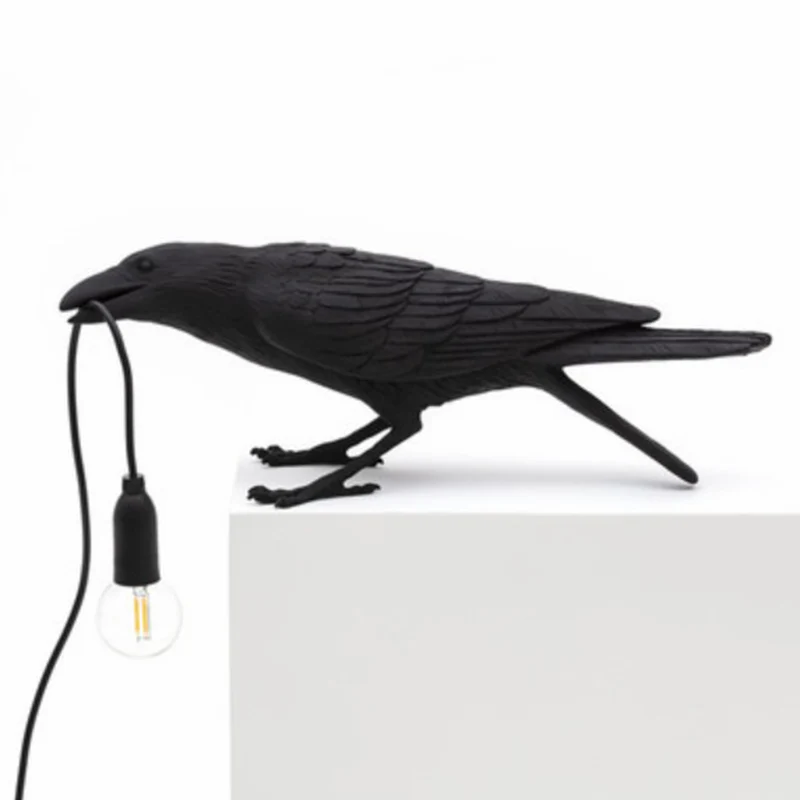 Lámpara de mesa en forma de pájaro, luz de mesita de noche de una sola bombilla de resina creativa artística para dormitor...