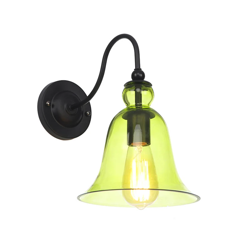 Lámpara de pared tipo carillón de vidrio verde/claro/ámbar Loft 1 bombilla lámpara montada en la pared con cuello de cisne...