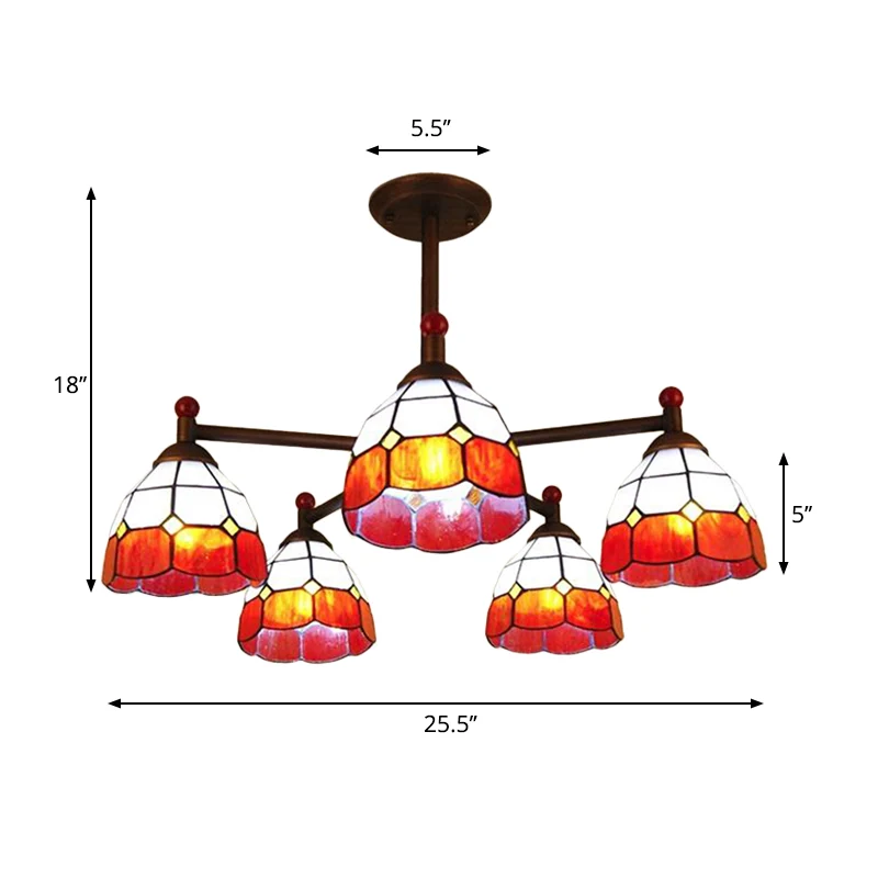 Lámpara semiempotrada en forma de cuenco, vidriera rústica, 5 luces, accesorio de techo semiempotrado azul/rojo/amarillo p...