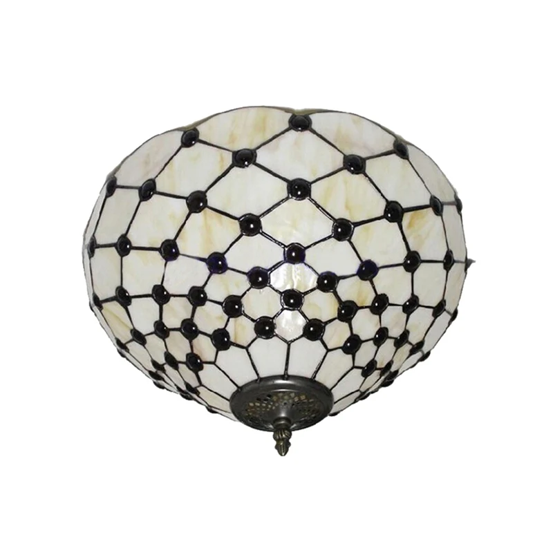 Lámpara de techo en forma de cuenco, color beige/negro, vidrieras Tiffany, 1/2 luces, luz de techo empotrada Beis