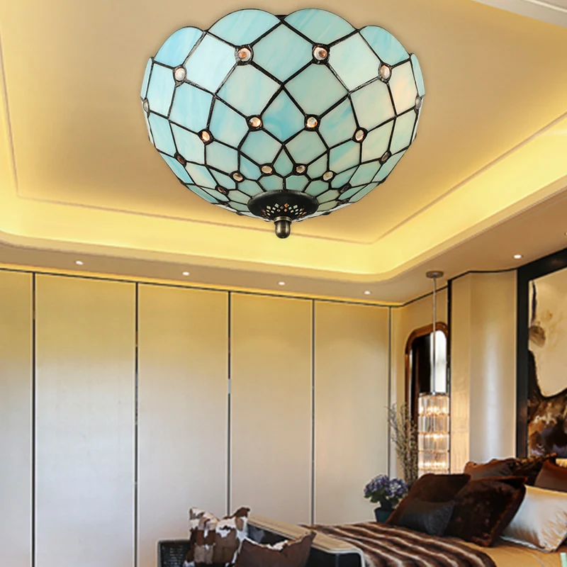 Lámpara de techo en forma de cuenco, color beige/negro, vidrieras Tiffany, 1/2 luces, luz de techo empotrada Beis