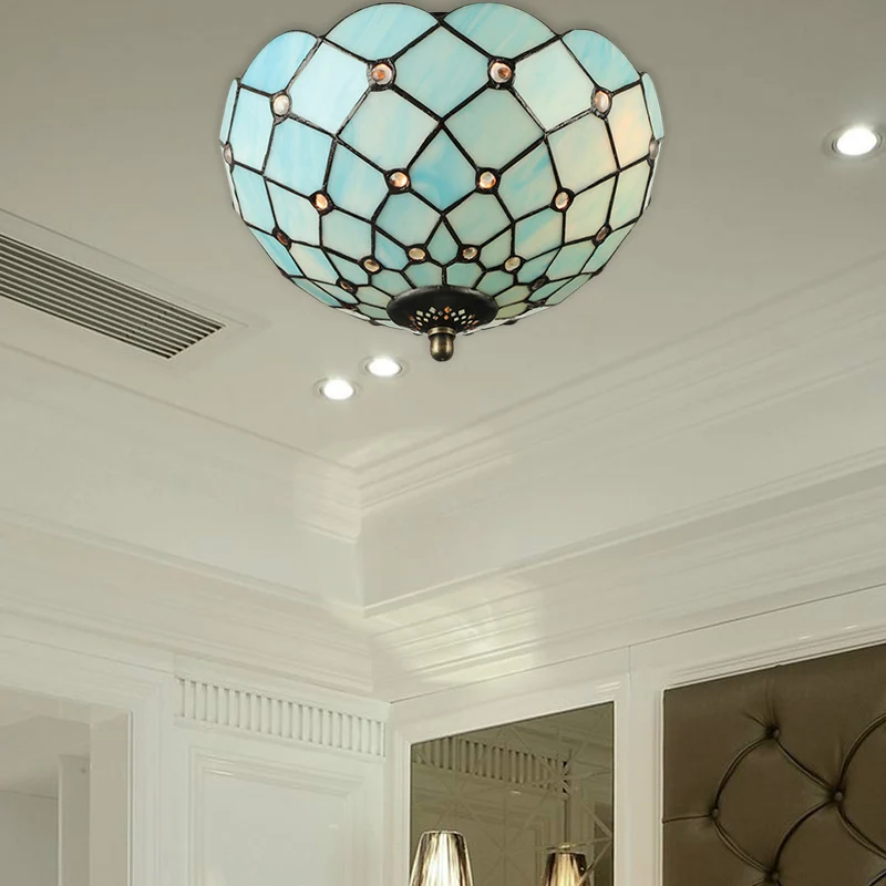 Lámpara de techo en forma de cuenco, color beige/negro, vidrieras Tiffany, 1/2 luces, luz de techo empotrada Beis