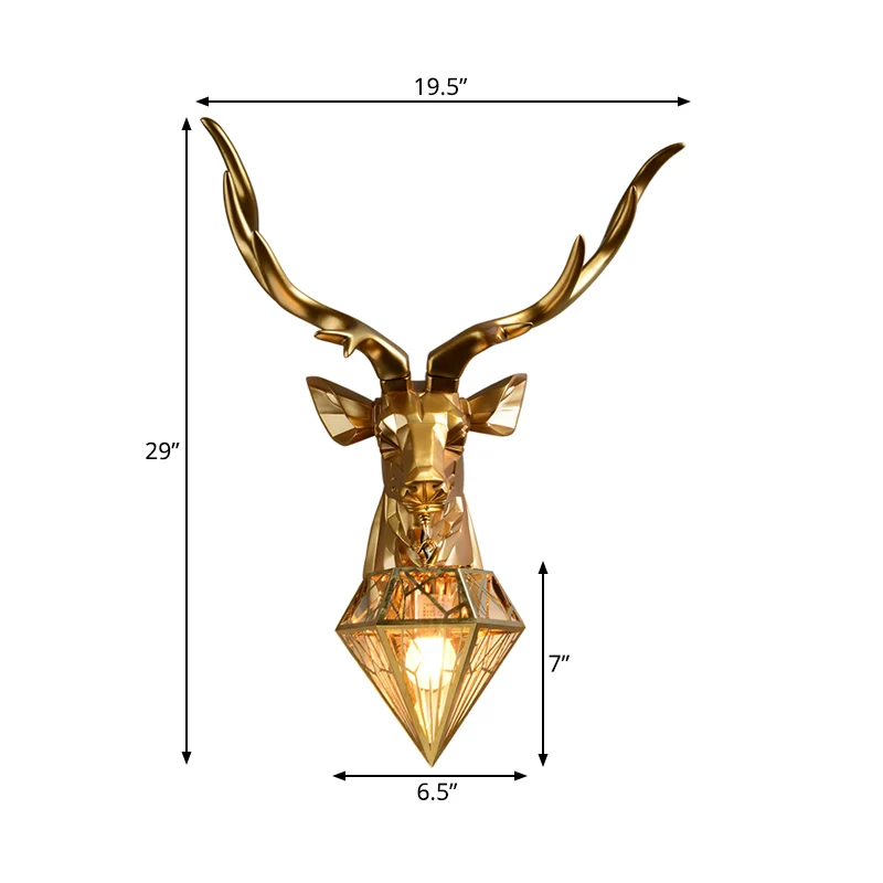 Lodge Applique murale élégante en forme de cerf en résine à 1 tête pour salon avec abat-jour en diamant, 14,5"/19,5" de la...