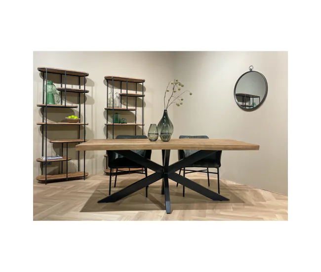 Mesa de comedor 10/12 personas L240, madera maciza de mango y arañ