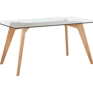 Mesa de comedor de vidrio templado transparente/madera clara 160 x 90 cm HUDSON