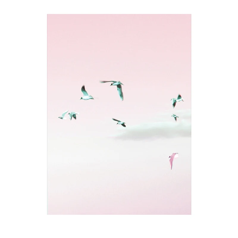 Minimalisme Vogels Wall Art Print Roze Dieren Verpakt Lona voor Woonkamer, Textuur