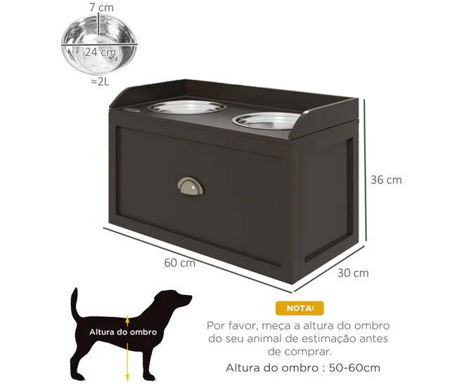 PawHut Comedero Elevado para Perros Grandes Cuencos para Perros con 2 Tazones 2000ml de Acero Inoxidable y Cajón Oculto So...