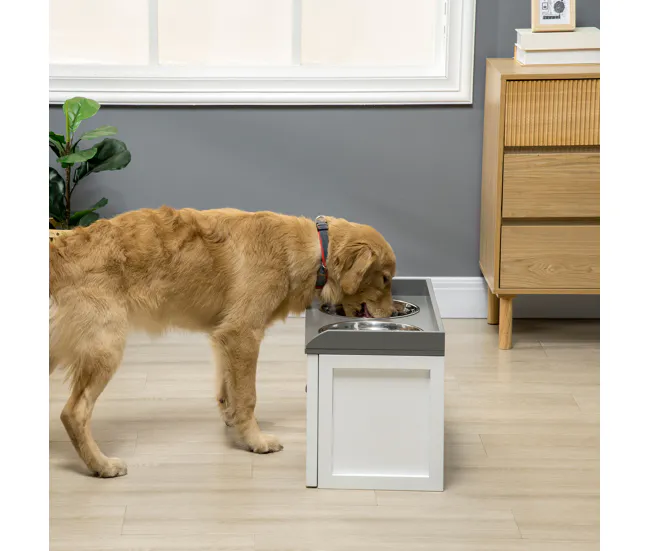 PawHut Comedero Elevado para Perros Grandes Cuencos para Perros con 2 Tazones 2000ml de Acero Inoxidable y Cajón Oculto So...