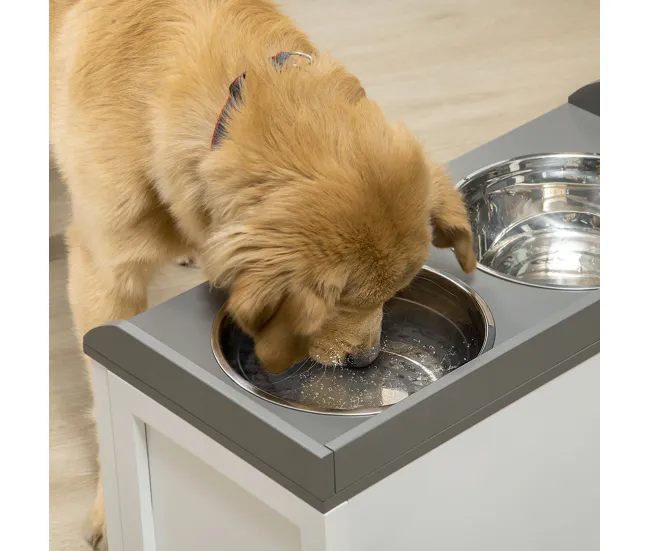 PawHut Comedero Elevado para Perros Grandes Cuencos para Perros con 2 Tazones 2000ml de Acero Inoxidable y Cajón Oculto So...