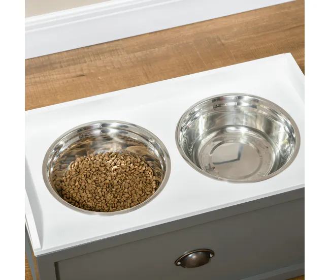 PawHut Comedero Elevado para Perros Grandes Cuencos para Perros con 2 Tazones 2000ml de Acero Inoxidable y Cajón Oculto So...
