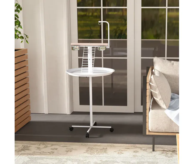 PawHut Comedero de Pájaros para Exterior con Ruedas Ø60x138 cm Comedero para Pájaros de Pie con 2 Cuenco de Acero Inoxidab...