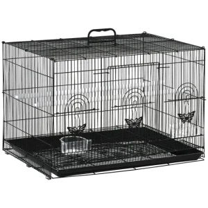 PawHut Jaula para Pájaros 60x41x41 cm Pajarera de Acero con Comederos 2 Perchas 3 Puertas y Asa de Transporte para Pájaros...