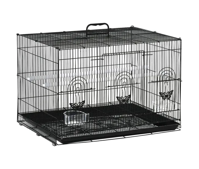 PawHut Jaula para Pájaros 60x41x41 cm Pajarera de Metálico con Comederos 2 Perchas 3 Puertas y Asa de Transporte para Pája...