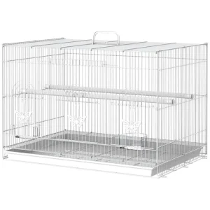 PawHut Jaula para Pájaros 60x41x41 cm Pajarera de Metálico con Comederos 2 Perchas 3 Puertas y Asa de Transporte para Pája...