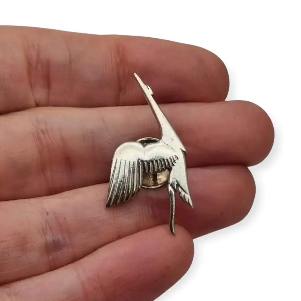 Pin Ojal Insignia de solapa retro en plata 925 de pájaro en vuelo, PUIG DORIA, ños 80.