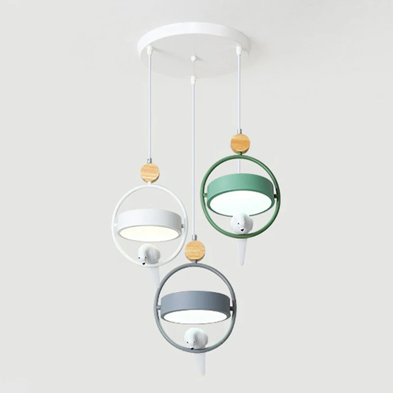 Ring Dining Room Lámpara de techo múltiple de acero, 3 bombillas, lámpara de suspensión Simplicity con decoración de pájar...