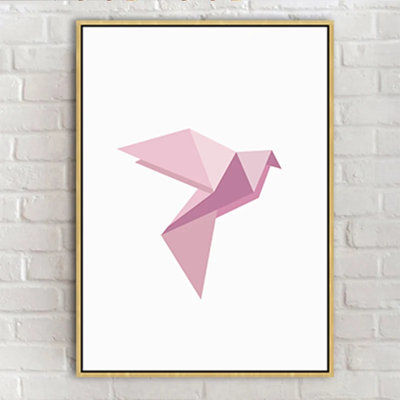 Roze papieren vogel Art Print geometrisch minimalistisch getextureerd lona voor huisinterieur