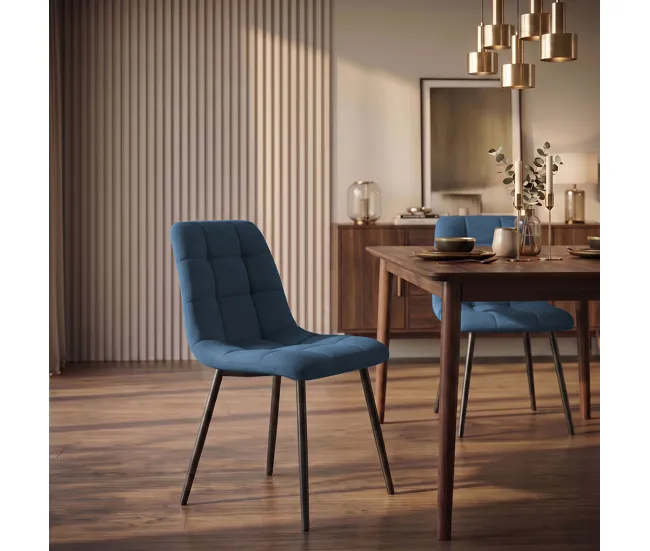 Set de dos sillas de comedor Tilde en tela o terciopelo Azul 54X45X83 cm