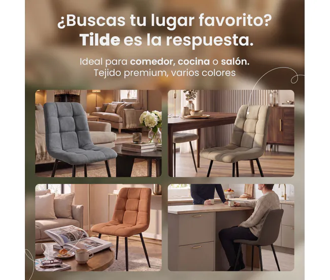 Set de dos sillas de comedor Tilde en tela o terciopelo Azul 54X45X83 cm