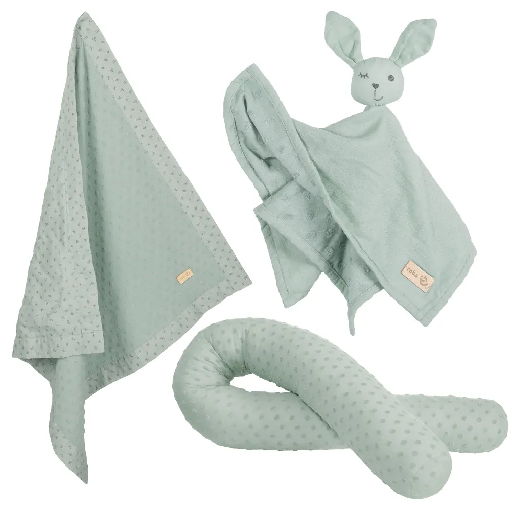 Set regalo biologico 'Lil Planet' verde ghiaccio, serpente da letto biologico, coperta e panno per le coccole