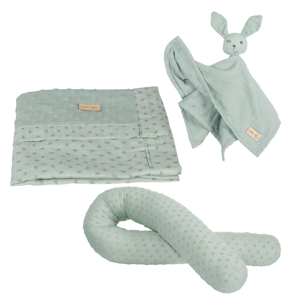 Set regalo biologico 'Lil Planet' verde ghiaccio, serpente da letto biologico, coperta e panno per le coccole