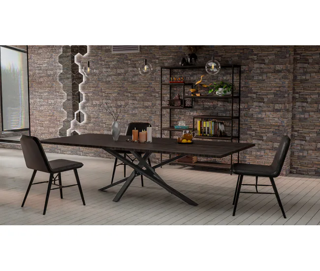Soporte para mesa de comedor Jimmy en forma de mikado Metálico Negro industrial 80X160X72 cm