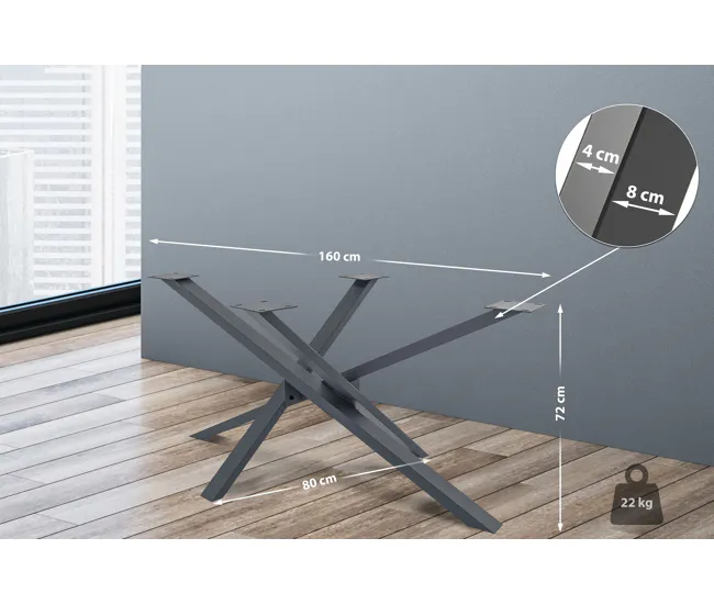 Soporte para mesa de comedor Jimmy en forma de mikado Metálico Negro industrial 80X160X72 cm