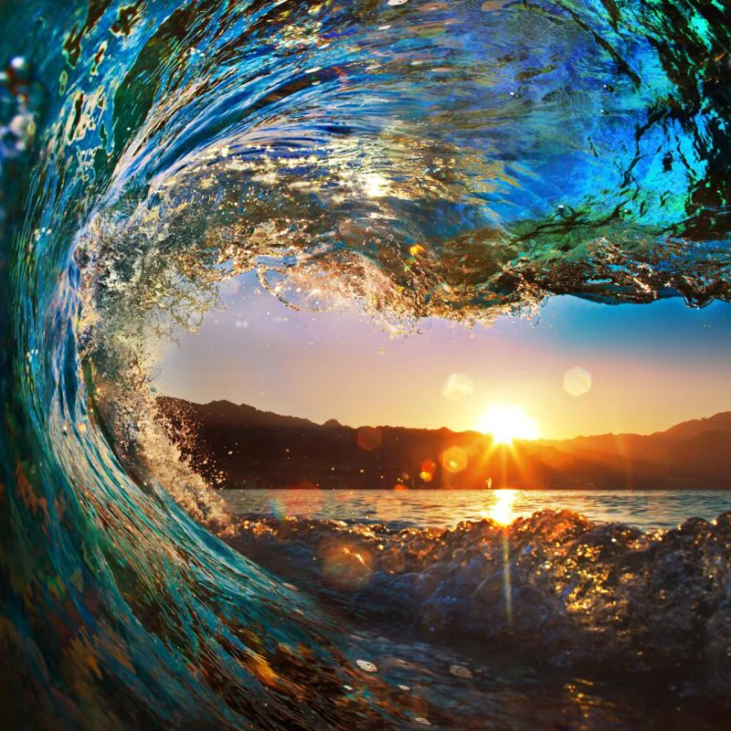 Surge and Sunset View Adesivo murale materiale non tessuto tropicale blu per la casa